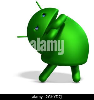 3D-Illustration eines niedlichen und gewearten Cartoon android. Isolierte Rendering-Objekt Stockfoto