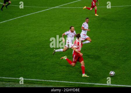 MOSKAU, RUSSLAND - 7. SEPTEMBER 2021 Otkrystie Arena Stadion. Qualifikationsturnier für die FIFA Fußball-Weltmeisterschaft 2022 in Katar. Gruppe H. Russland vs. Malta natio Stockfoto