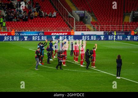 MOSKAU, RUSSLAND - 7. SEPTEMBER 2021 Otkrystie Arena Stadion. Qualifikationsturnier für die FIFA Fußball-Weltmeisterschaft 2022 in Katar. Gruppe H. Russland vs. Malta natio Stockfoto