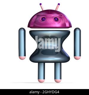 3D-Illustration eines niedlichen und lustigen Cartoon android. Isolierte Rendering-Objekt Stockfoto