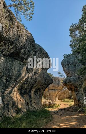 La Ciudad Encantada, spanischer natürlicher Standort von Kalkstein- oder Kalksteinformationen, die sich über Jahrtausende hinweg gebildet haben, Cuenca, Spanien, Europa Stockfoto