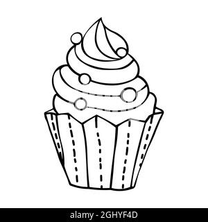 Für Grußkarten, Poster, Etiketten und Designs Rezepte, Lebensmitteldesign, Bäckerei, Konditoreien, Café. Vektor-Illustration von Muffin mit Creme in Doodle s Stock Vektor