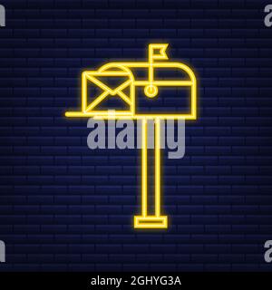 Postfach. Umschlag mit Newsletter-Konzept. Neon-Style. Vektorgrafik. Stock Vektor