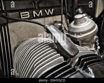 Nahaufnahme eines BMW-Motorrades Stockfoto