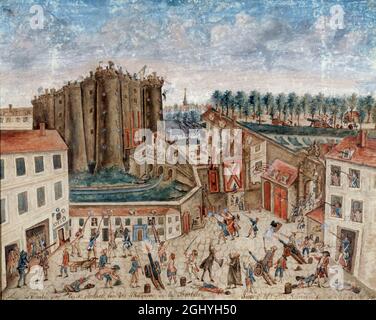 Der Sturm auf die Bastille während der Französischen Revolution. Gemälde von Claude Cholat Stockfoto