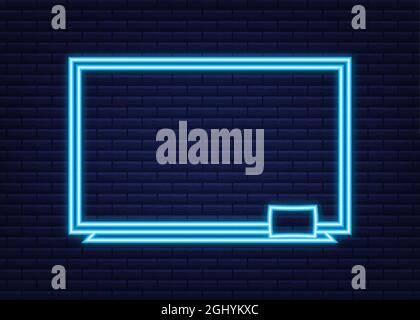 Realistisches Whiteboard für das Büro. Neonsymbol. Leeres Whiteboard mit Markierungsstiften. Vektorgrafik. Stock Vektor