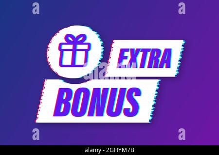 Extra Bonus für Promotion-Design. Glitch-Symbol. Werbevorlage für Rabattbanner. Web-Vorlage für Marketing-Promo-Design. Vektorgrafik. Stock Vektor