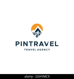 Modernes PINTRAVEL Plane Lane Mountain Logo-Design Stock Vektor