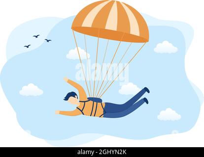 Skydive ist eine Art Sport der Outdoor-Aktivität Erholung mit Fallschirm und Hochsprung in Sky Air. Cute Cartoon Hintergrund Vektor Illustration Stock Vektor