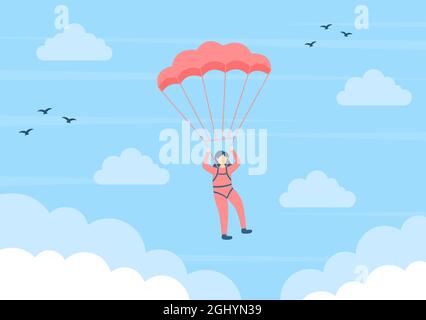 Skydive ist eine Art Sport der Outdoor-Aktivität Erholung mit Fallschirm und Hochsprung in Sky Air. Cute Cartoon Hintergrund Vektor Illustration Stock Vektor