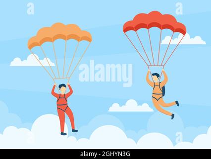 Skydive ist eine Art Sport der Outdoor-Aktivität Erholung mit Fallschirm und Hochsprung in Sky Air. Cute Cartoon Hintergrund Vektor Illustration Stock Vektor