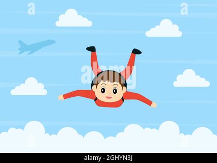 Skydive ist eine Art Sport der Outdoor-Aktivität Erholung mit Fallschirm und Hochsprung in Sky Air. Cute Cartoon Hintergrund Vektor Illustration Stock Vektor