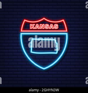 Kansas State Map umreißt Neon-Symbol. Vektorgrafik. Stock Vektor
