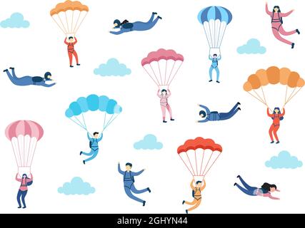 Skydive ist eine Art Sport der Outdoor-Aktivität Erholung mit Fallschirm und Hochsprung in Sky Air. Cute Cartoon Hintergrund Vektor Illustration Stock Vektor