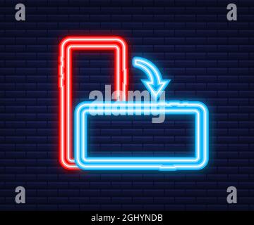 Drehen Sie das isolierte Symbol des Smartphones. Neonsymbol. Symbol für die Geräterichtung. Schalten Sie das Gerät ein. Vektorgrafik. Stock Vektor
