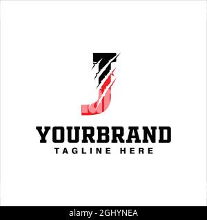 Krallenmarkierungen auf dem Buchstaben J Logo Design mit Vektorgrafik Stock Vektor