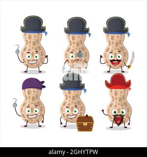 Cartoon-Charakter der Erdnuss mit verschiedenen Piraten Emoticons. Vektorgrafik Stock Vektor