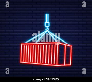 Red Shipping Cargo Container zwanzig und vierzig Fuß. Für Logistik und Transport. Neon-Style. Vektorgrafik. Stock Vektor