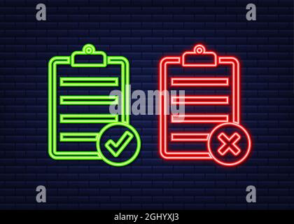 Genehmigtes und abgelehntes Gummischild, grüne und rote Farbe. Neonsymbol. Vektorgrafik. Stock Vektor