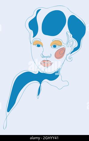 Bunte abstrakte Formen und Linie Kunst Frau Porträt, modernen Retro-Stil. Stock Vektor