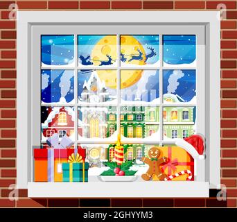 Gemütliches Interieur des Zimmers mit Fenster. Stock Vektor