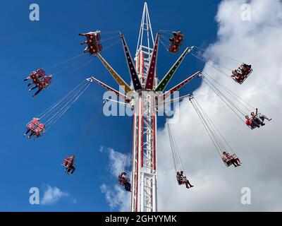 Fairground Ride auf einem Festival in Malton in North Yorkshire, Großbritannien Stockfoto