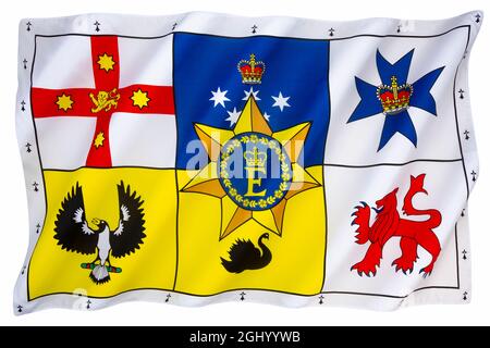 Die persönliche australische Flagge der Königin - die persönliche Flagge von Königin Elizabeth II in ihrer Rolle als Königin von Australien. Die Flagge wurde 196 zur Verwendung freigegeben Stockfoto