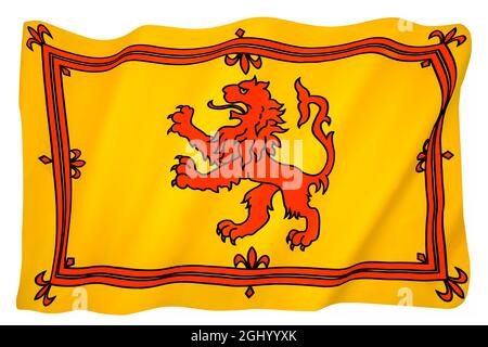 Der Royal Standard of Scotland, auch bekannt als das Banner des Königs der Schotten oder häufiger der Löwe, der von Schottland grassiert, ist das schottische Royal Ban Stockfoto