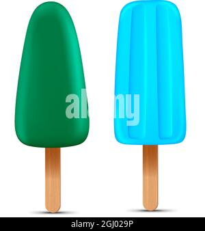 Set von hellen realistischen hausgemachten gefrorenen Eis Eis Eis, Vektor realistisch saftig Eis Symbol Stock Vektor
