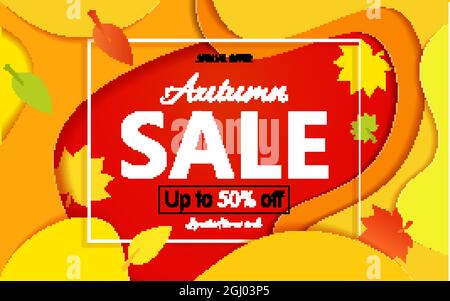 Bright Banner Herbstverkauf mit Blättern. In gelben Rottönen. Stock Vektor