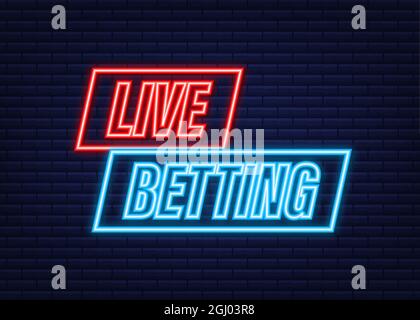 Live-Wetten. Flaches Webbanner mit Neon-Zeichen Live-Wetten für mobiles App-Design. Vektorgrafik. Stock Vektor