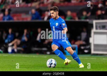 Kopenhagen, Dänemark. September 2021. Manor Solomon (11) aus Israel, gesehen während der UEFA-WM-Qualifikation zwischen Dänemark und Israel in Parken in Kopenhagen. (Foto: Gonzales Photo/Alamy Live News Stockfoto