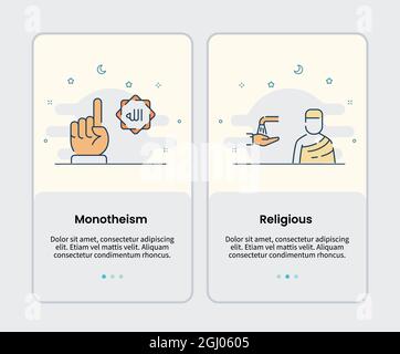 Monotheismus und religiöse Symbole Onboarding Vorlage für mobile benutzeroberfläche App-Anwendung Design Vektor Illustration Stockfoto