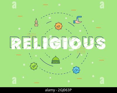 Religiöse Schriftzüge um Kreis gesetzt Symbole Paket grün isoliert Hintergrund mit modernen flachen Cartoon-Stil Vektor-Design Illustration Stockfoto