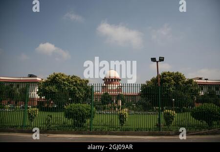 Eine allgemeine Ansicht des Hauptgebäudes des indischen Obersten Gerichts in Neu-Delhi, Indien. Supreme Court liegt an der bhagwan das Road in Neu Delhi. Stockfoto