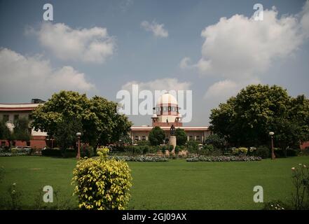 Eine allgemeine Ansicht des Hauptgebäudes des indischen Obersten Gerichts in Neu-Delhi, Indien. Supreme Court liegt an der bhagwan das Road in Neu Delhi. Stockfoto