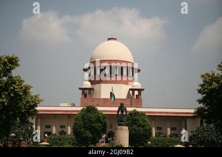 Eine allgemeine Ansicht des Hauptgebäudes des indischen Obersten Gerichts in Neu-Delhi, Indien. Supreme Court liegt an der bhagwan das Road in Neu Delhi. Stockfoto