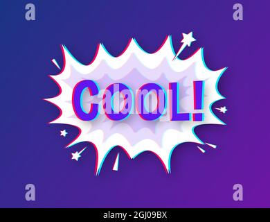 Komische Sprechblasen mit Text Cool. Glitch-Symbol. Symbol, Aufkleberetikett, Etikett für Sonderangebote, Werbeplakette. Vektorgrafik. Stock Vektor