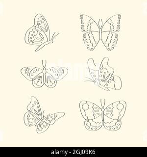 Satz von linearen flachen Schmetterling Umriss Vektor-Illustration. Stock Vektor
