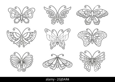 Linear flach Schmetterling Umriss Pack Vektor-Illustration. Stock Vektor