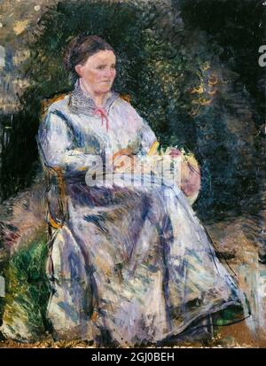 Julie Pissarro (die Frau des Künstlers) im Garten, Porträtmalerei von Camille Pissarro, um 1874 Stockfoto