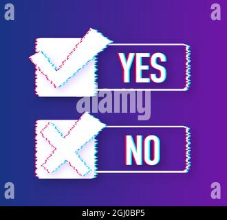 Ja kein Worttext auf Gesprächsform. Vektor Stock Illustration ja nein in Sprechblase im Glitch-Stil. Vektorgrafik. Stock Vektor