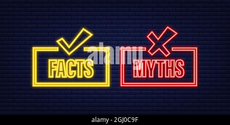 Mythen Fakten. Fakten, tolles Design für jeden Zweck. Neonsymbol. Vektorgrafik. Stock Vektor