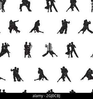 Bild von Tanz Tango und Tanzsaal tanzende Paare, Muster für Design und Dekoration, schwarz-weiß Silhouette Bild Stock Vektor