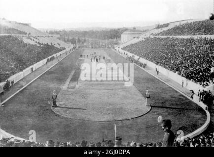 Ein Blick auf das Stadion in Athen, in dem 1896 die ersten Olympischen Spiele der Moderne stattfanden. Stockfoto