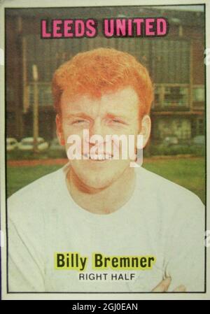 Billy Bremner - Leeds United Bremner, die treibende Kraft hinter Leeds United, wurde in der Saison 1968-69 zum Clubkapitän und fuhr mit ihnen zu ihren Triumps im Fairs Cup und League Cup 1968 und zur League Championship 1969. 19 Mal für Schottland gedeckelt, trat Bremer 1958 in Leeds ein und gilt heute als einer der begabtesten Künstler im Ligafußball. Stockfoto