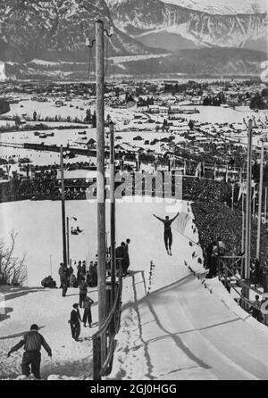 Olympische Winterspiele 1936 Garmisch - Partenkirchen, Deutschland Eine allgemeine Sicht auf die Schanze für die kombinationsveranstaltung nordisches Skifahren. 13. Februar 1936 ©TopFoto Stockfoto