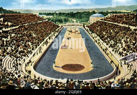 Athen 1906 - das große Olympiastadion - freut sich über eine Spende von 1 Million Drachmen vom griechischen Philanthropen Averof, die es für die Spiele 1906 nutzen kann. ©TopFoto Stockfoto