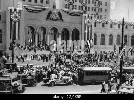 Ankunft bei den Olympischen Spielen 1932 in Los Angeles, USA, Stockfoto