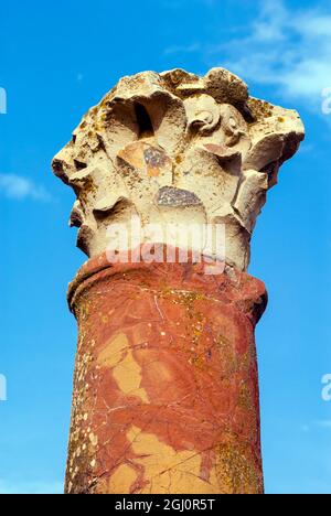 Korinthische Hauptstadt im Innengarten des Hunt-Hauses, archäologische Stätte von Bulla Regia, Tunesien, Nordafrika, Afrika Stockfoto